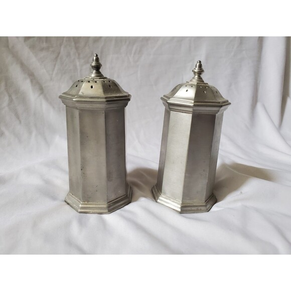 Vintage Gorham Octette Pewter Salt & Pepper Shakers Set Octagon PH57 4.5" Dining - Picture 1 of 8